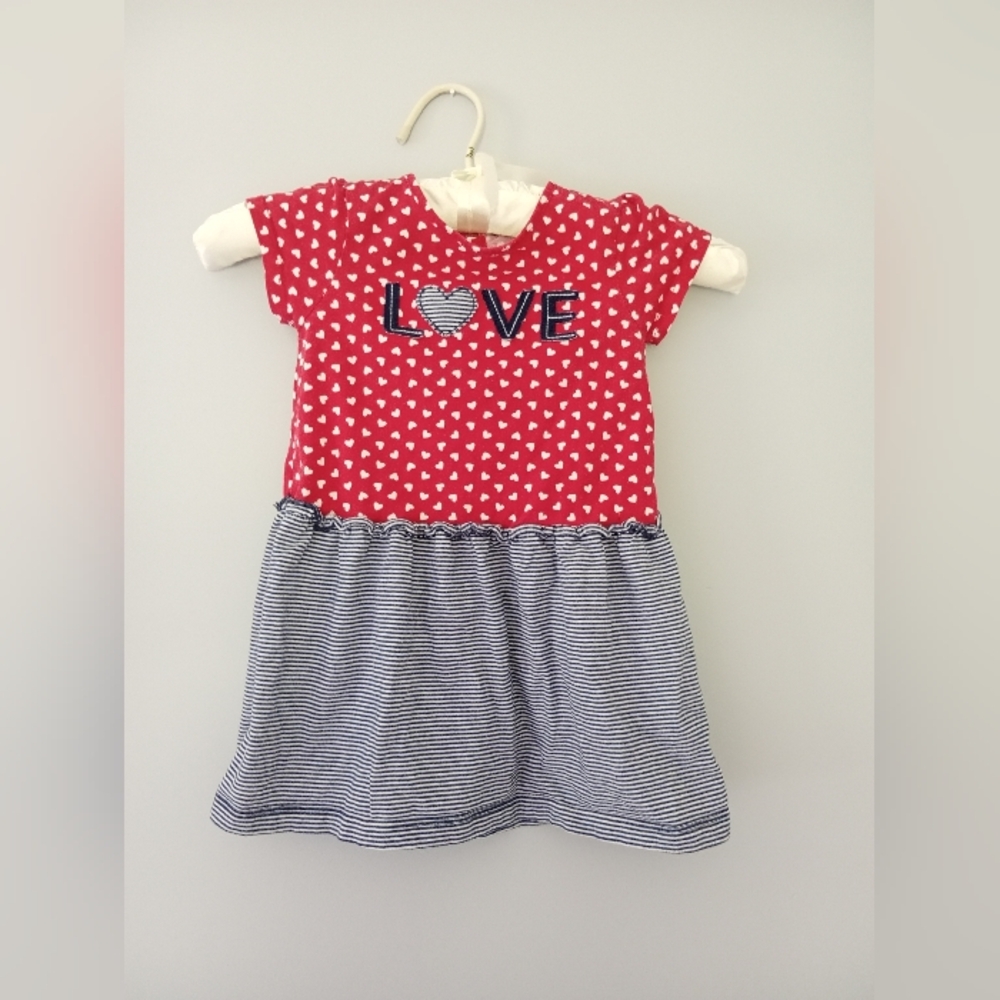 Carters Red White Blue Heart Striped Dress Kids 24m